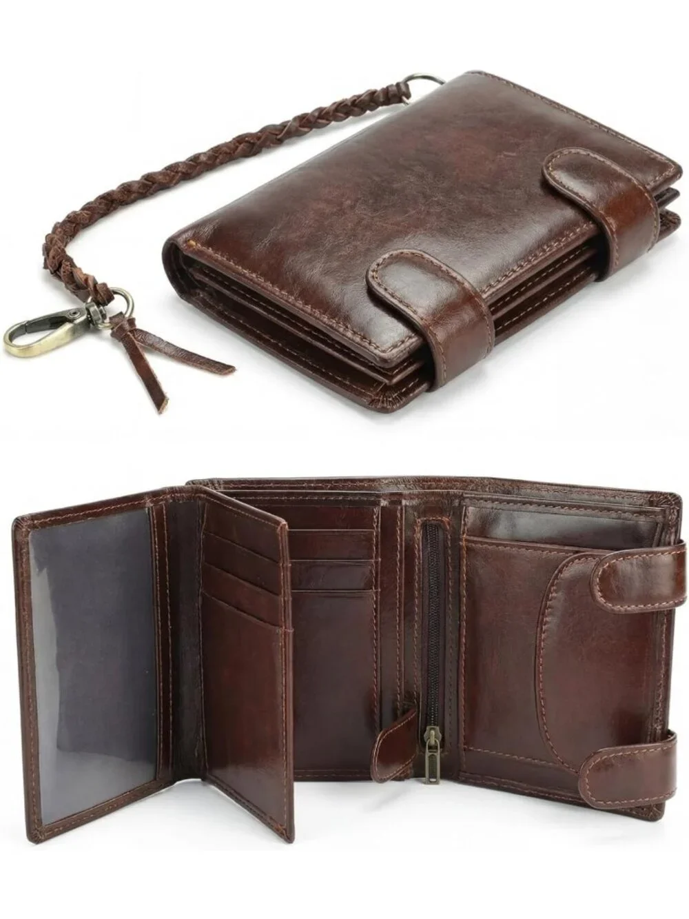 Large Capacity RFID Blocking Leather Trifold Wallet for Men - 15 Card Slots